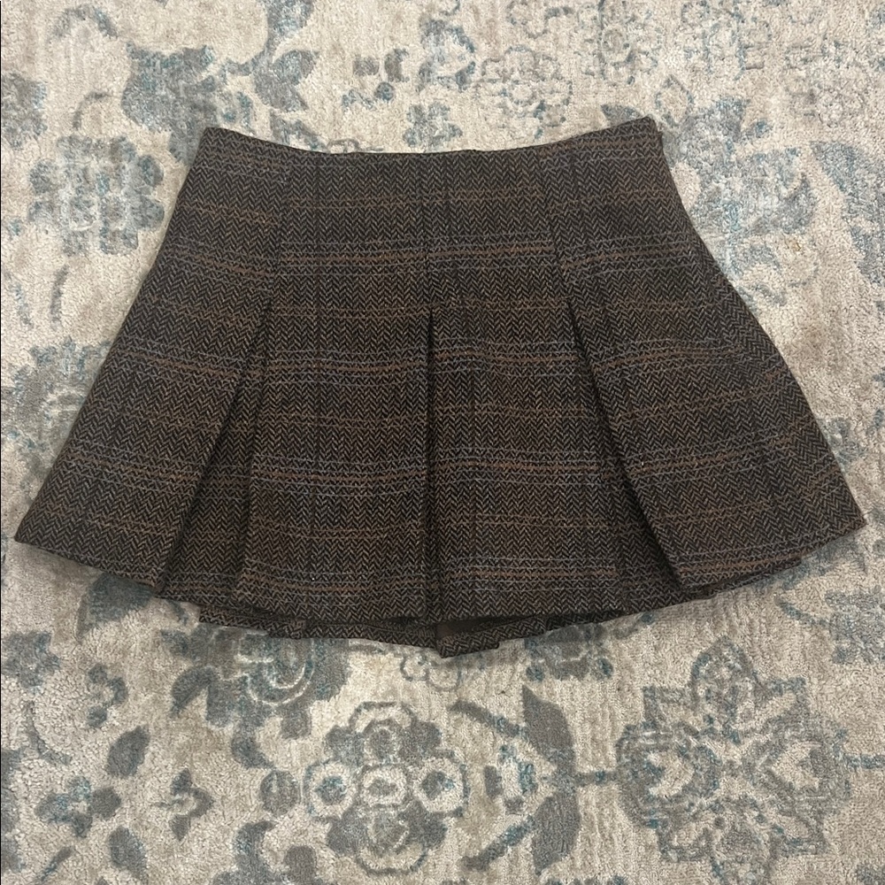 Astr Brown Herringbone Skater Skirt